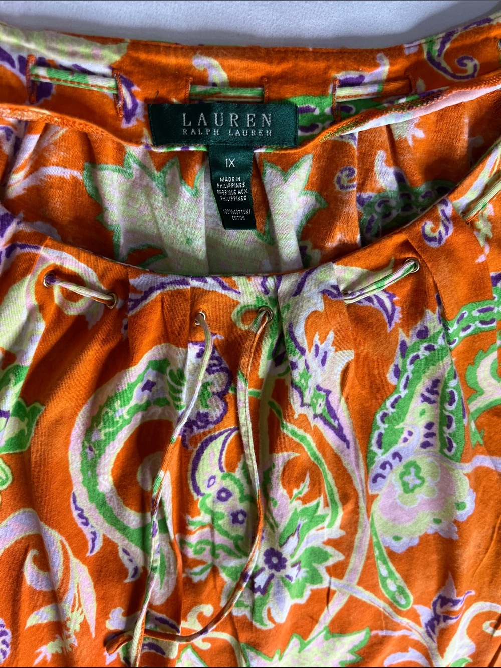 LAUREN Ralph Lauren Orange Green & Purple Top 1X - Picture 4 of 5